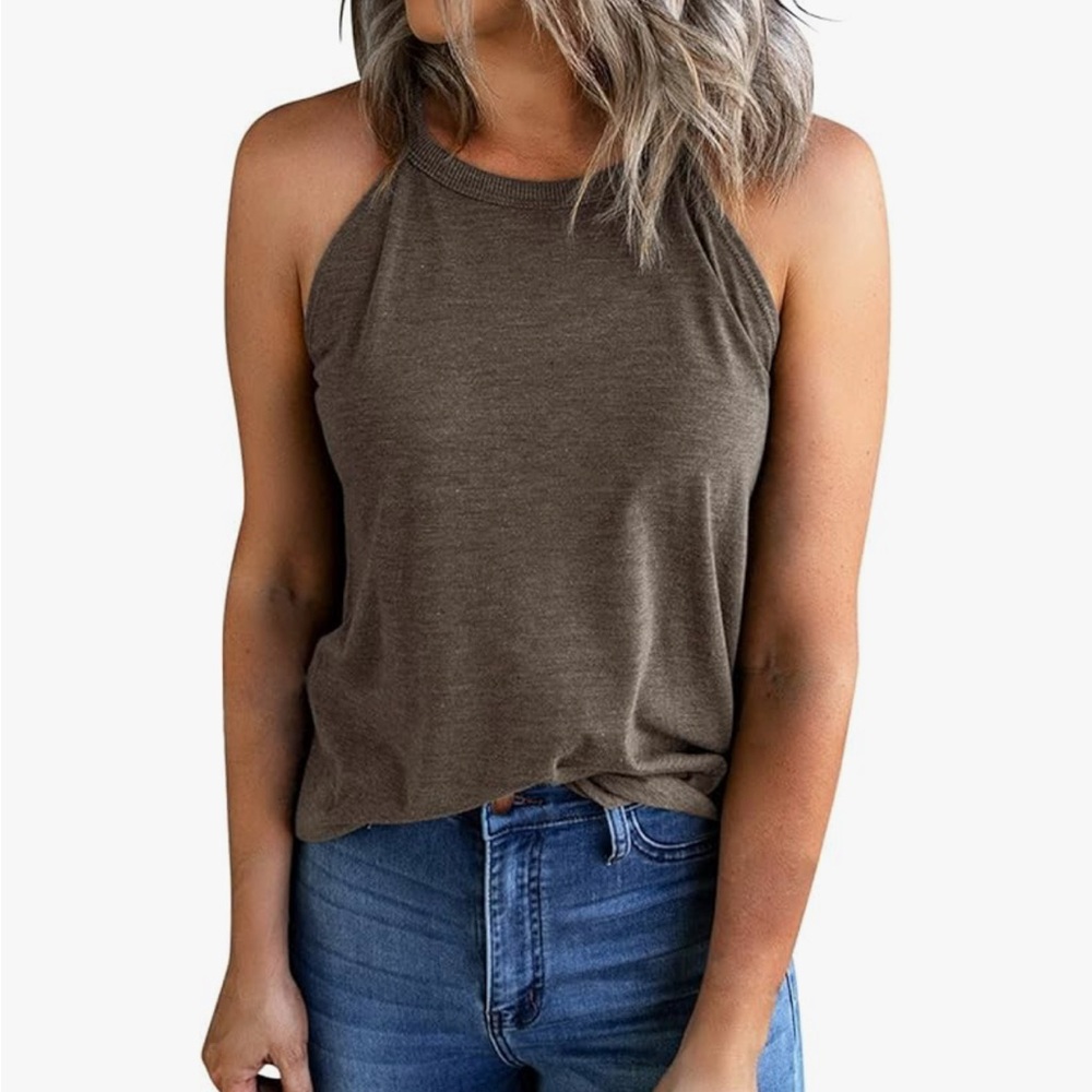 Brown and Tan Relaxed Fit Tank Top with High Neckline - Picture 5 of 5